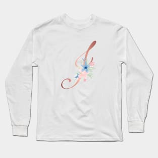 Letter J Rose Gold and Watercolor Blush Pink and Navy Long Sleeve T-Shirt